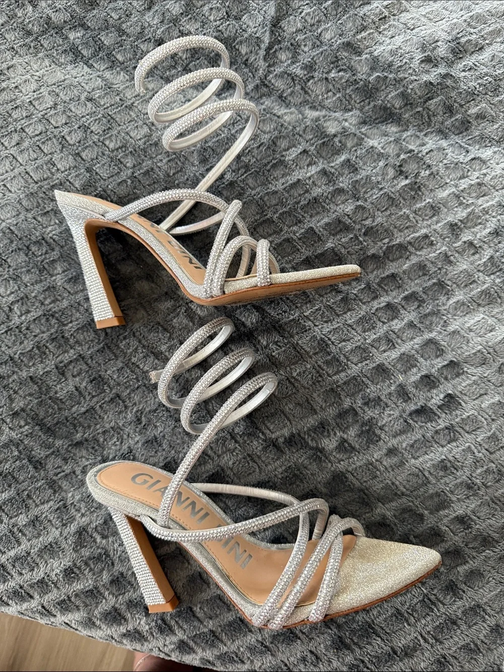 Gianni Bini Silver Spiral Strap Stiletto Heels
